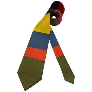 GÊNE MEYER Gray/Yellow/Orange/Green Striped Silk LUXURY Tie JAPAN